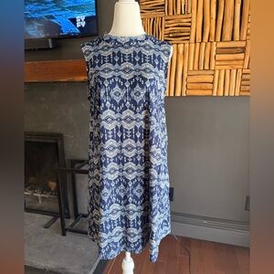 Pink Rose Navy and White Sleeveless Patterned Dress - M